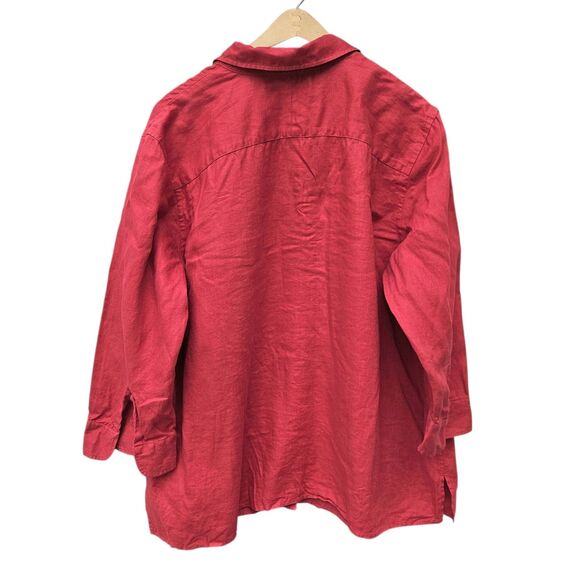 Chaps Women Linen Top 2X Red Button Front Coastal Summer Casual 3/4 Split Sleeve - Picture 2 of 9